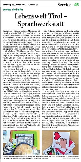 Zeitungsbericht über die lebenswelt